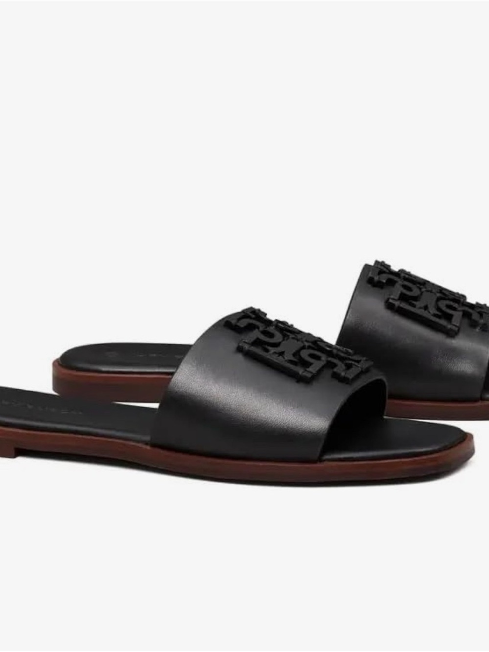 Tory Burch Women's Black Leather Medallion Ines Slides Flats Shoes Size 9